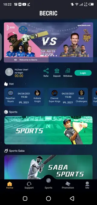 Screenshot of BeCric App