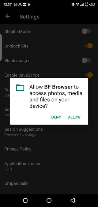 Screenshot of BF Browser App