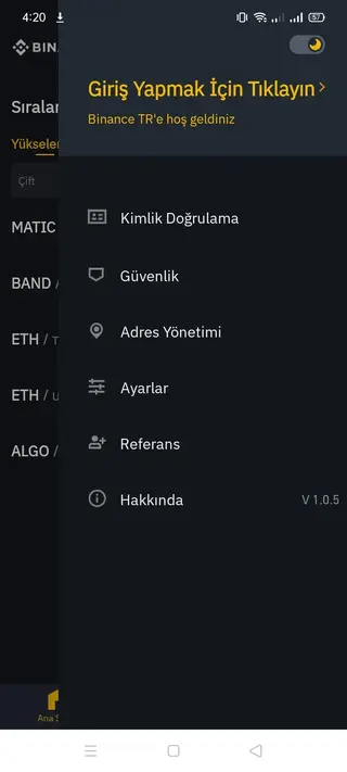 Screenshot of Binance TR App