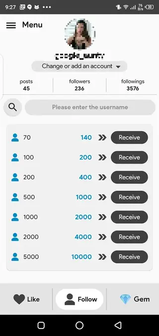 Screenshot of Blue Followers App