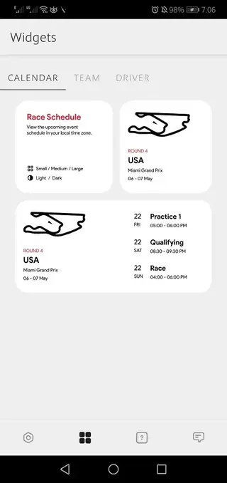 Screenshot of Box Box Widgets App