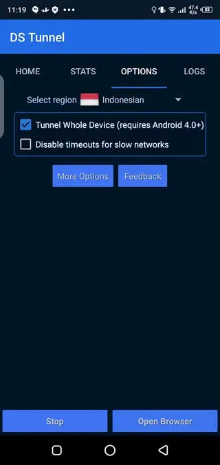 Screenshot of DS Tunnel App