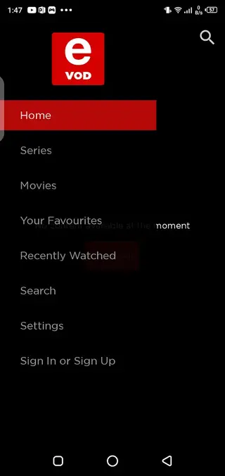 Screenshot of eVOD Android