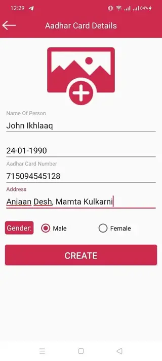 Screenshot of Fake Aadhar Card App
