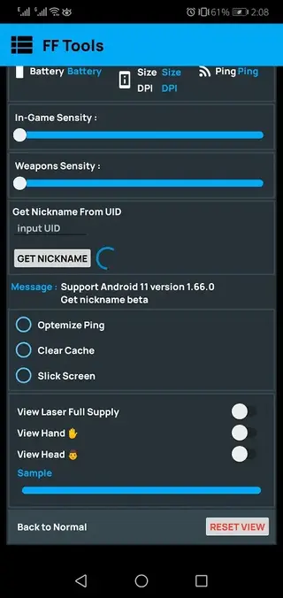 Screenshot of FF Tools App