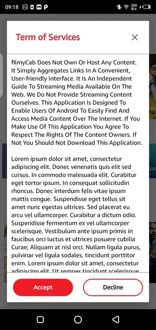 Screenshot of FilmyCab App