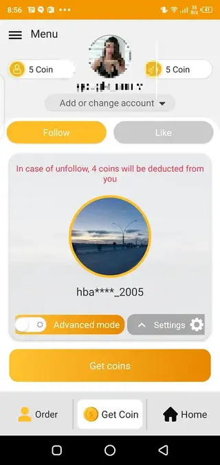 Screenshot of Gold Followers App