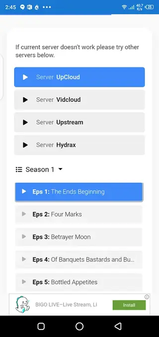 Screenshot of HDToday TV Android