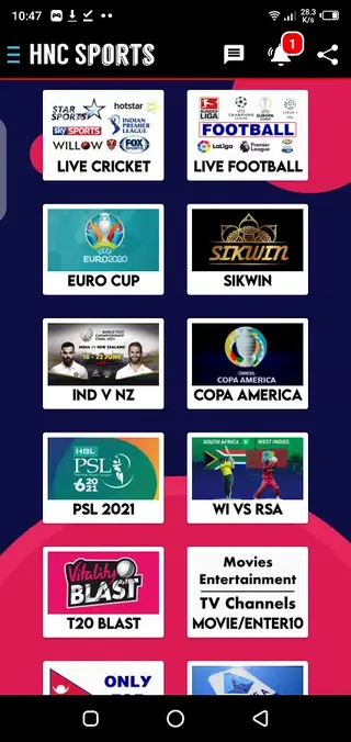 Screenshot of HNC Sports Live TV App