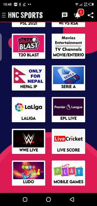 Screenshot of HNC Sports Live TV
