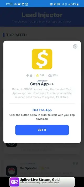 Screenshot of Lead Injector App