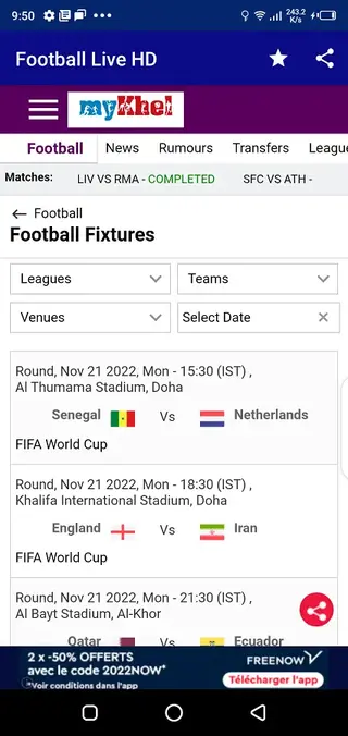 Screenshot of Live Football TV HD Apk