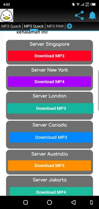 Screenshot of MP3 Quack App Download