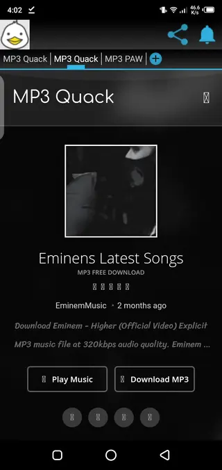 Screenshot of MP3 Quack App
