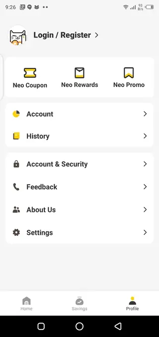 Screenshot of Neo+ App