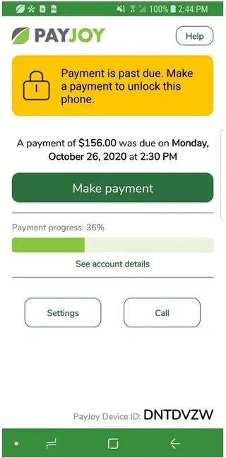 Screenshot of PayJoy App