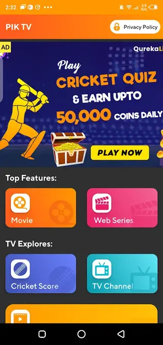 Screenhot of Pik TV App
