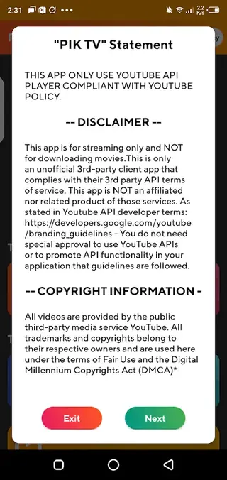 Screenhot of Pik TV Apk