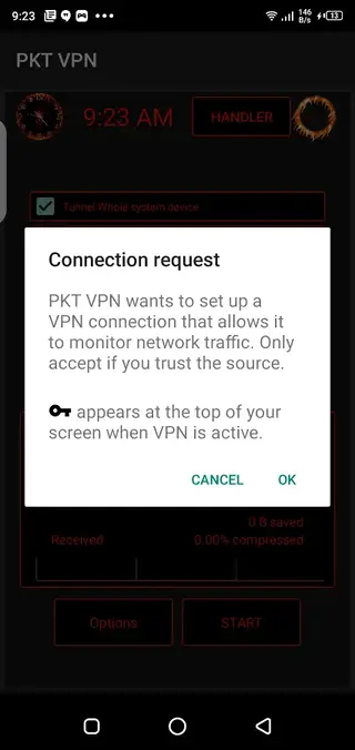 Screenshot of PKT VPN App