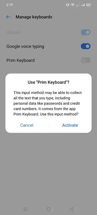 Screenshot of Prim Keyboard App