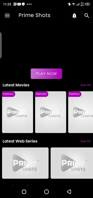 Screenshot of PrimeShots Movie App