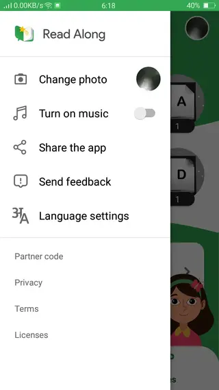 Screenshot of Read Along App