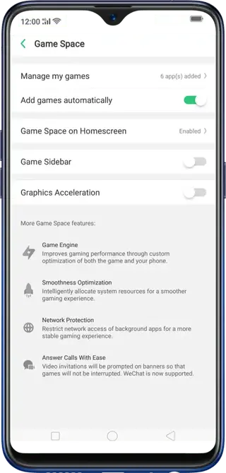 Screenshot of Realme Game Space App