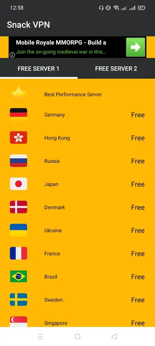 Screenshot of Snack VPN App