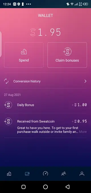Screenshot of Sweatcoin App