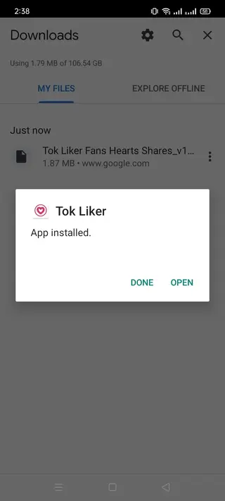Screenshot of Tok Liker App