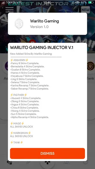 Screenshot of Warlito Injector ML Apk