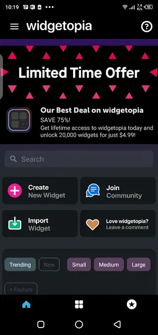 Screenhot of Widgetopia App