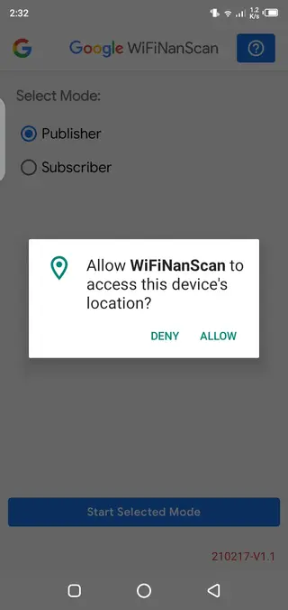 Screenshot of WifiNanScan App