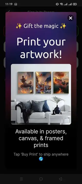 Screenshot of Wombo Dream App