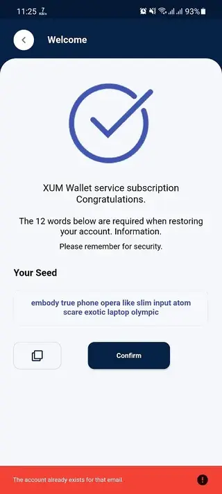 Screenshot of XUM WALLET Android