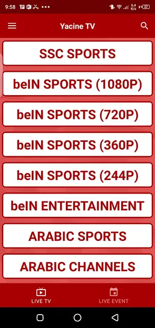 Screenshot of Yacine TV App
