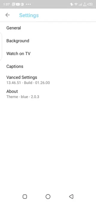 Screenshot of YouTube Azul App