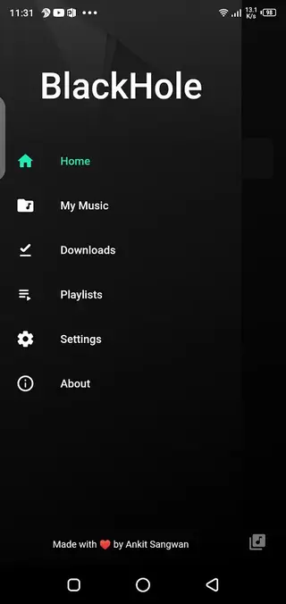 Screenshot of BlackHole App