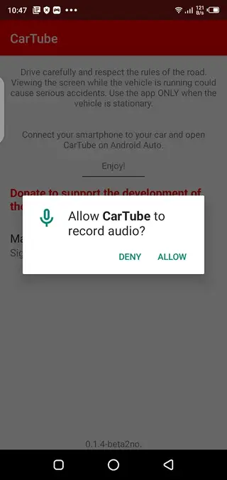 Screenshot of CarTube App