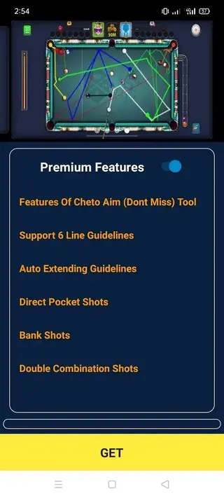 Screenshot of Cheto Aim Pool App