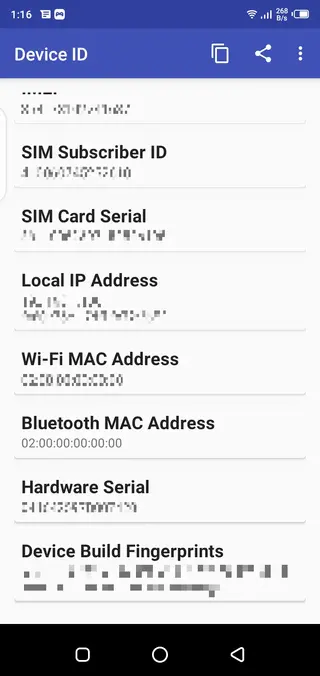 Screenshot of Device ID Free Fire