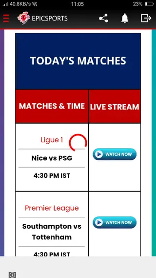 Screenshot of Epic Sports App