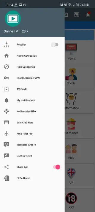 Screenshot of Exodus Live TV App