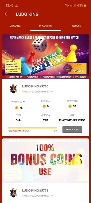 Screenshot of Gaming Point App