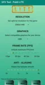 Screenshot of GFX Tool For PUBG Lite Fram Rate