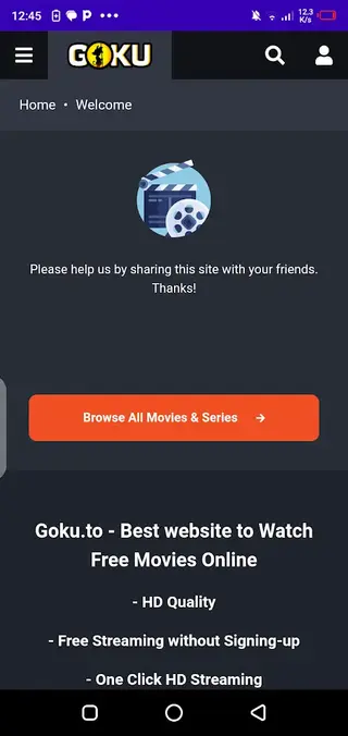 Screenshot of Goku Movie App Apk