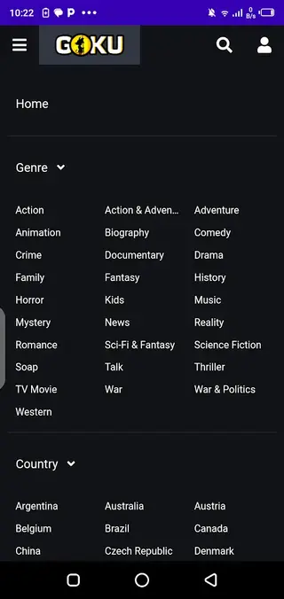 Screenshot of Goku Movie App