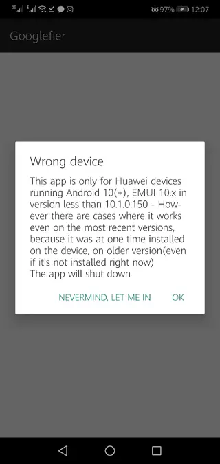 Screenshot of Googlefier App