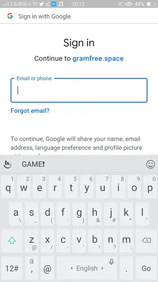 Screenshot of GramFree App