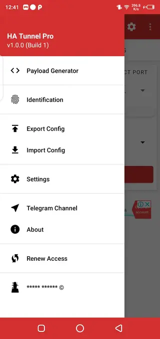 Screenshot of Ha Tunnel Pro App